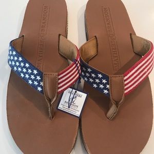 American Flag Needlepoint Flip Flops - BRAND NEW